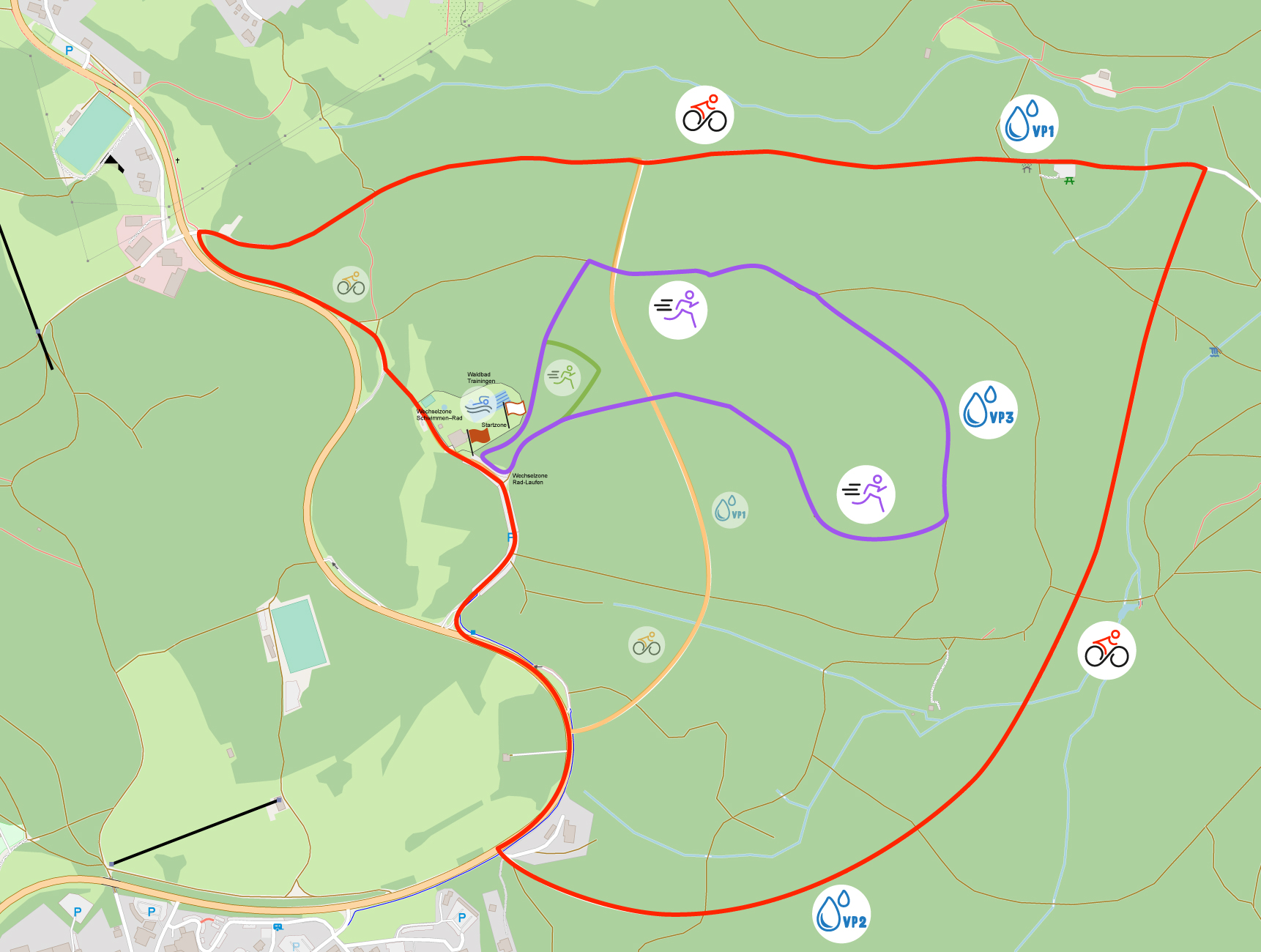 Streckenplan Volkstriathlon und Schnuppertriathlon